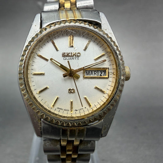 Seiko Watch Women 24mm White Dial Two Tone Daydate Round 3E23-0A69 New Batt HJ70