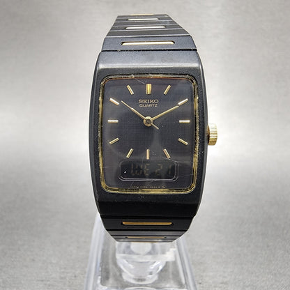 Seiko Watch Women 22mm Analgo Digital Black Tone Rectangle E0295619 New Battery0