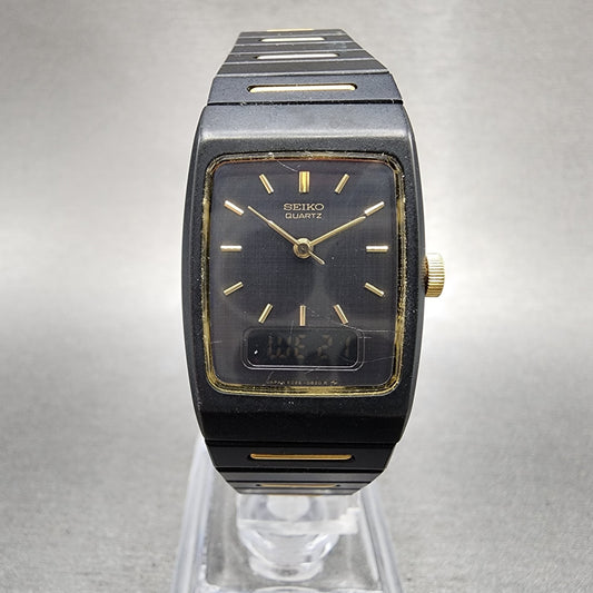 Seiko Watch Women 22mm Analgo Digital Black Tone Rectangle E0295619 New Battery0