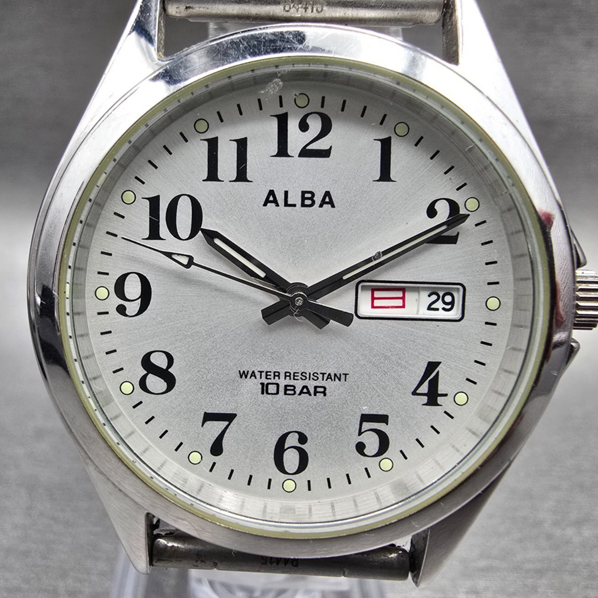 Seiko Alba Watch Men 34mm Silver Dial Silver Daydate 7N33-K002 New Battery Jp231
