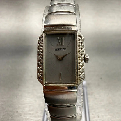 Seiko Watch Women 16mm Silver Dial Silver Tone Gemmed 1F20-0AB0 New Battery VTG0