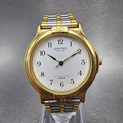 Vega Junction Watch Men 32mm White Dial Two Tone Round 6A31L04268 New Battery0