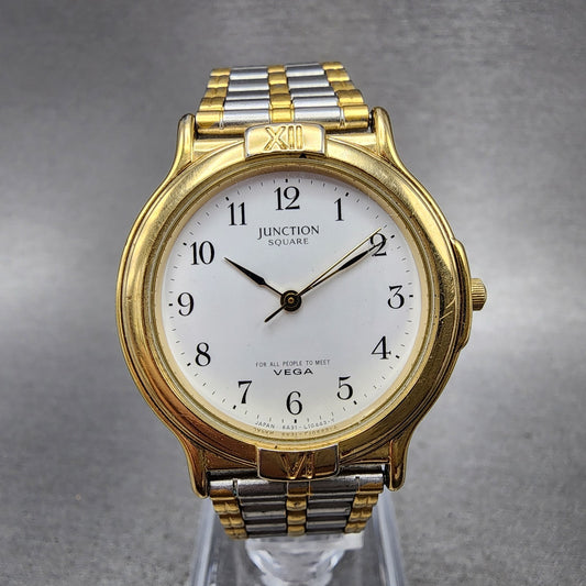 Vega Junction Watch Men 32mm White Dial Two Tone Round 6A31L04268 New Battery0
