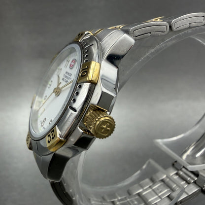 Wenger Swiss Military Watch Women 29mm White Dial Two Tone Date Round New Batt2