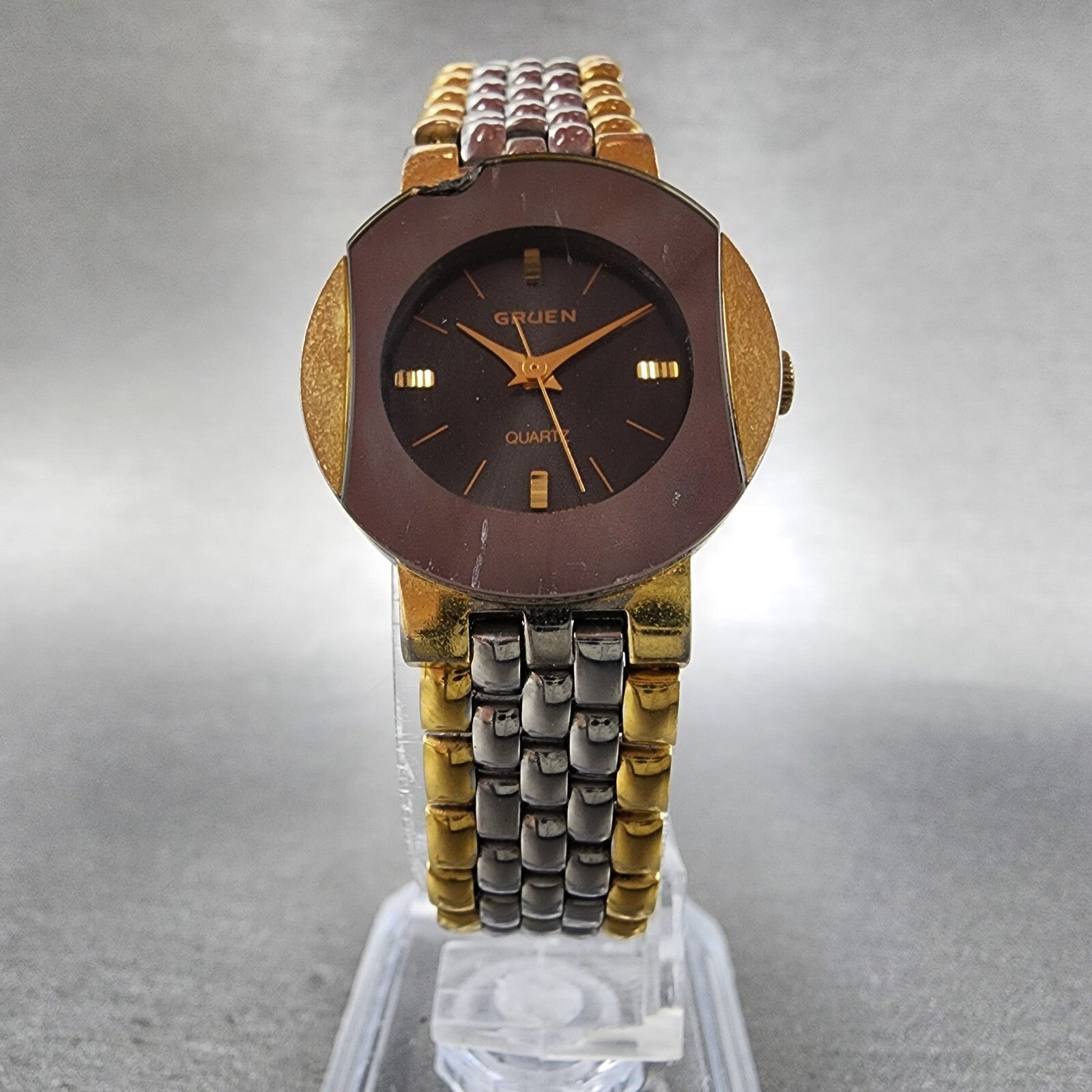 Gruen Watch Women 24mm Gray Dial Two Tone Round 200Y481 New Battery6