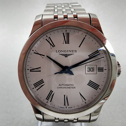 Longines Record Automatic Watch Women 30mm White Dial Steel Date Chronometer