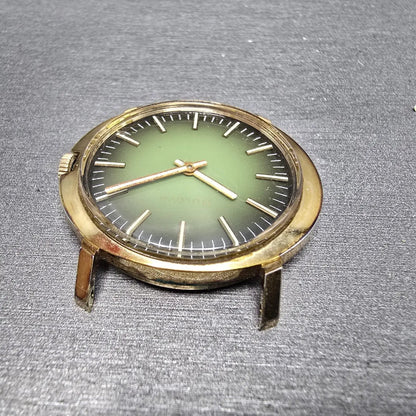Bulova Watch Men 32mm Green Dial Gold Plated Manual Wind Round N1 PARTS5