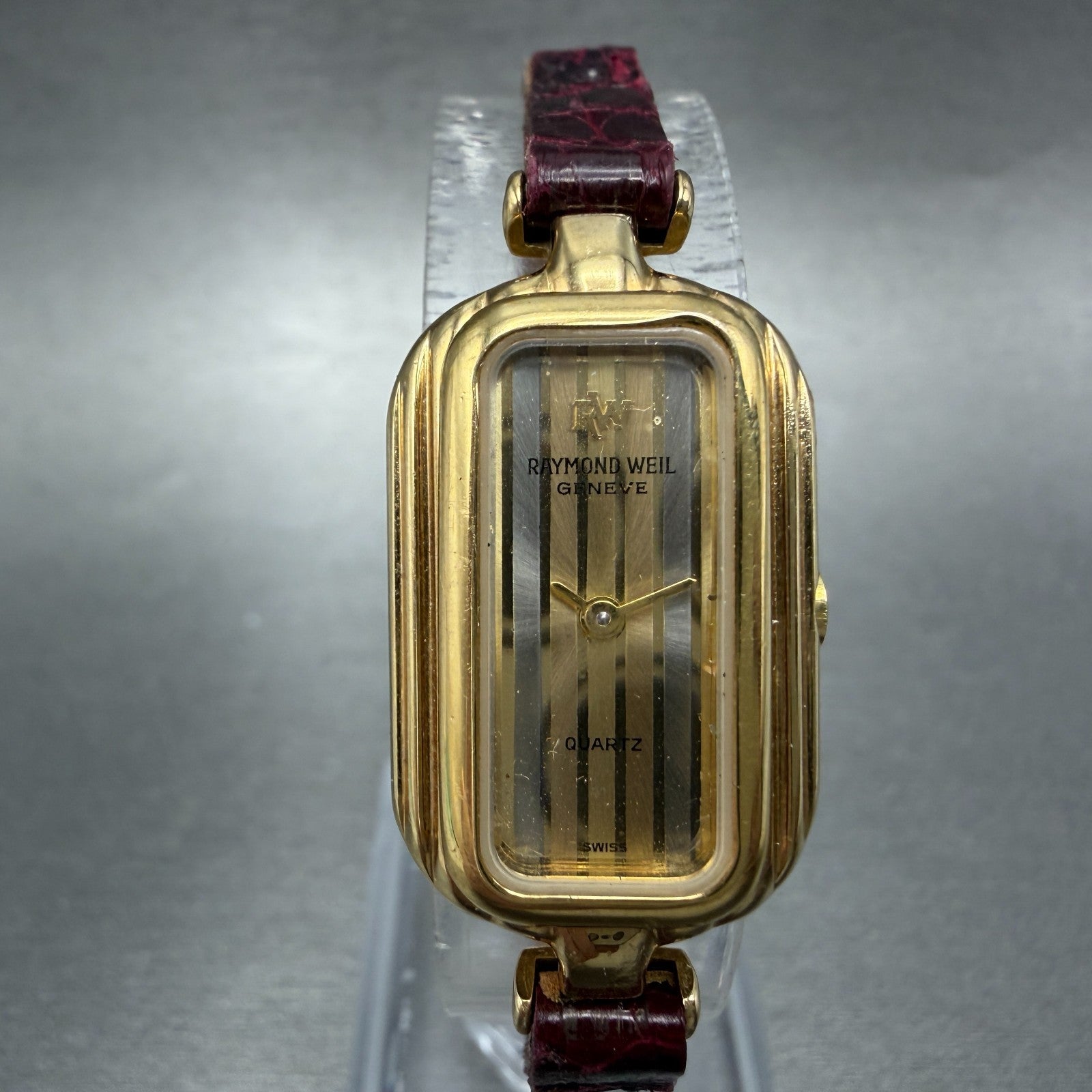 Raymond Weil Watch Women 18mm Gold Dial Gold Plated Rectangle 320 New Battery0