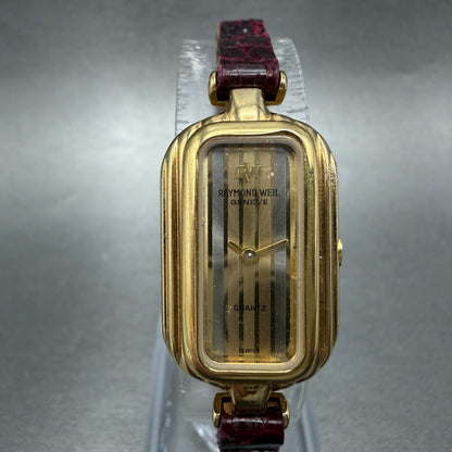 Raymond Weil Watch Women 18mm Gold Dial Gold Plated Rectangle 320 New Battery0