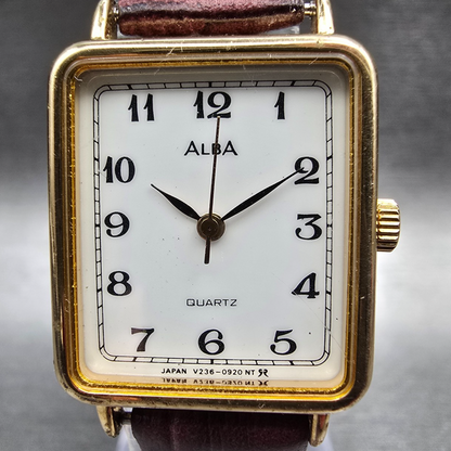 Alba Tank Watch Women 21mm White Dial Gold Tone Rectangle V236-5280 New Battery1