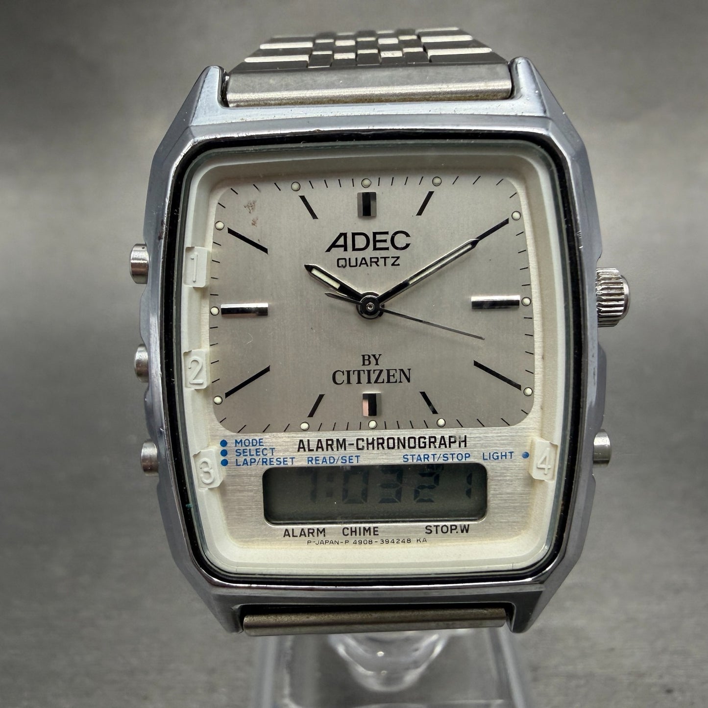 Citizen Adec Watch Men 31mm Silver Dial Steel Analog Digital Rectangle New batt0
