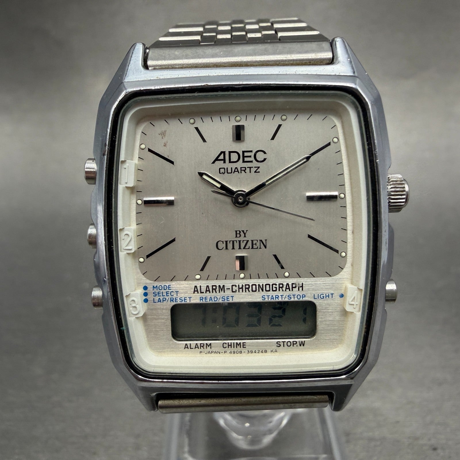 Citizen Adec Watch Men 31mm Silver Dial Steel Analog Digital Rectangle New batt0