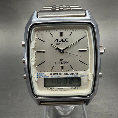 Citizen Adec Watch Men 31mm Silver Dial Steel Analog Digital Rectangle New batt0