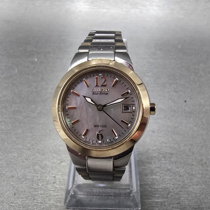 Citizen Eco-Drive Watch Women 26mm MOP Dial Two Tone Date E011-S070082 Works Jp50