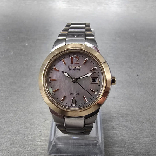 Citizen Eco-Drive Watch Women 26mm MOP Dial Two Tone Date E011-S070082 Works Jp50