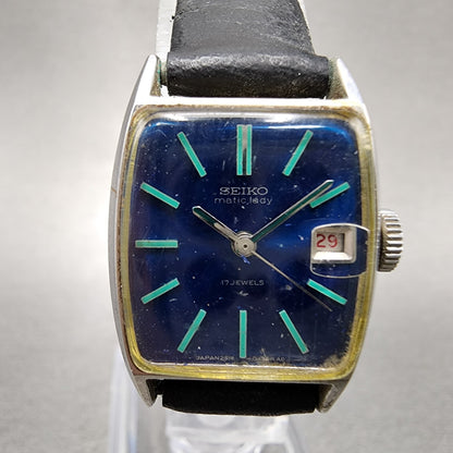 Seiko Matic Lady Tank Watch Women 20mm Blue Dial Steel Date 25173211 PARTS2