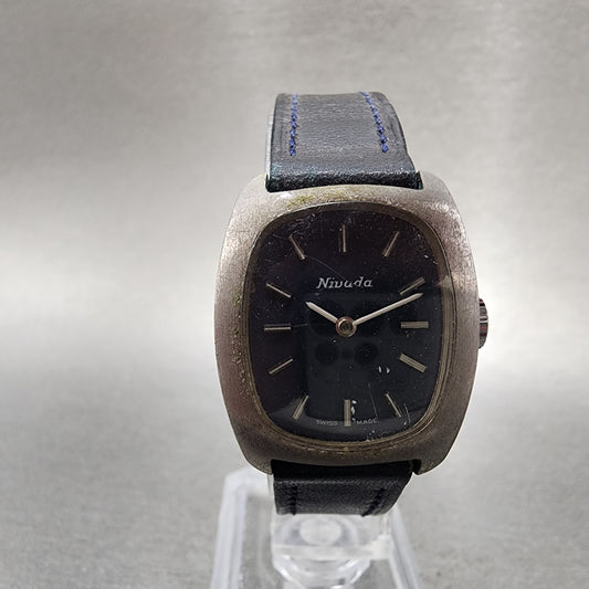 Nivada Watch Women 24mm Blue Dial Silver Tone Manual Wind PARTS Vintage0