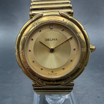 Delma Watch Men 34mm Gold Dial Gold Tone Round Bracelet Swiss New Battery0