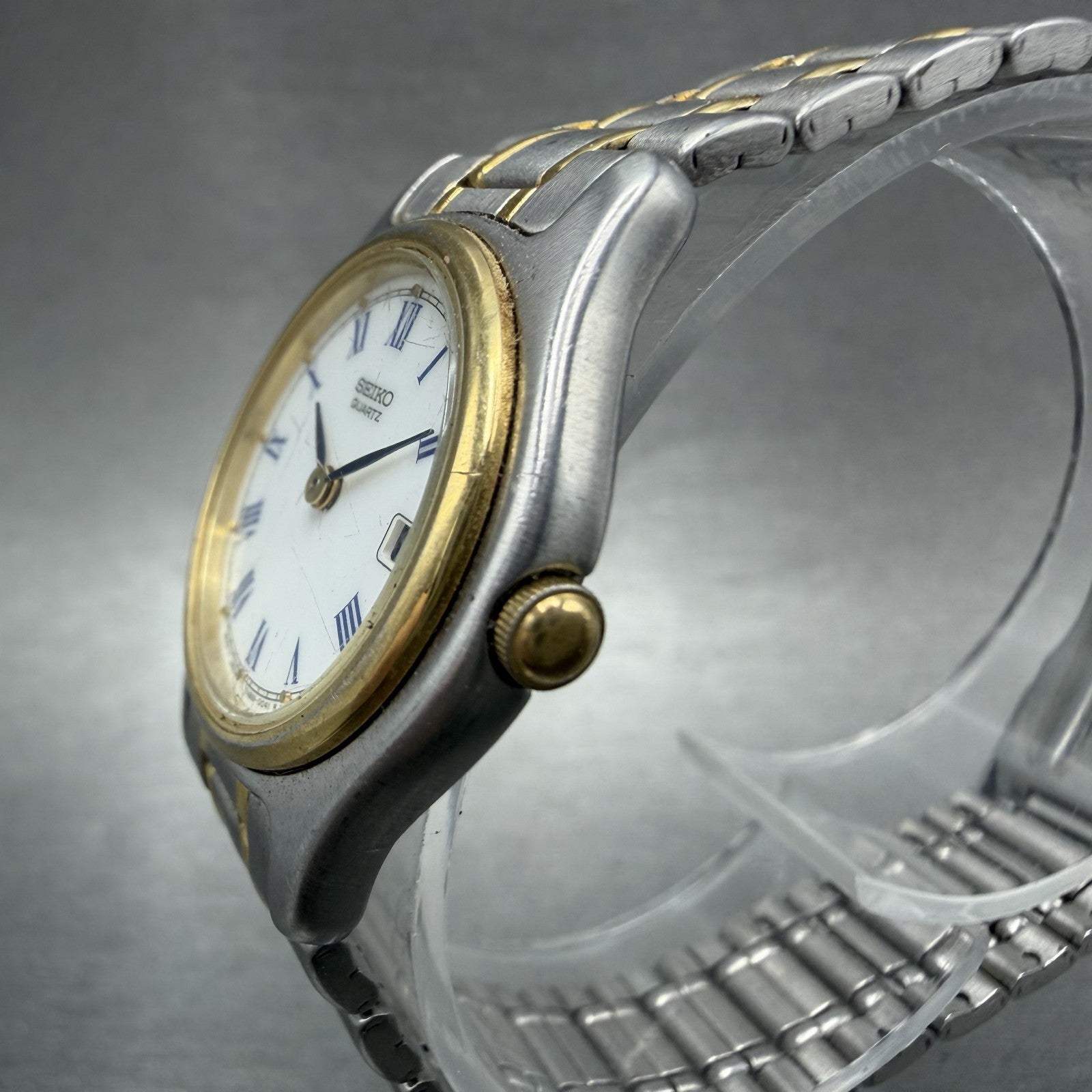 Seiko Watch Women 26mm White Dial Two Tone Date Round 7n890021 New Battery2
