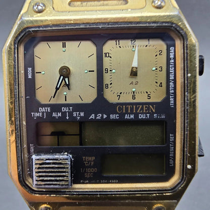 Citizen Ana Digi Watch Men 31mm Gold Alarm Chronograph 8980-084918 PARTS Vintage2