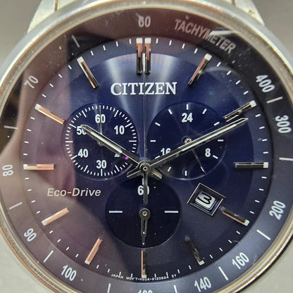 Citizen Eco-Drive Chronograph Watch Men 42mm Blue Dial Steel AT2141-52L Runs1