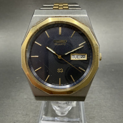 Seiko SQ Watch Men 33mm Blue Dial Two Tone Daydate Round 5Y23-6A39 New Battery0