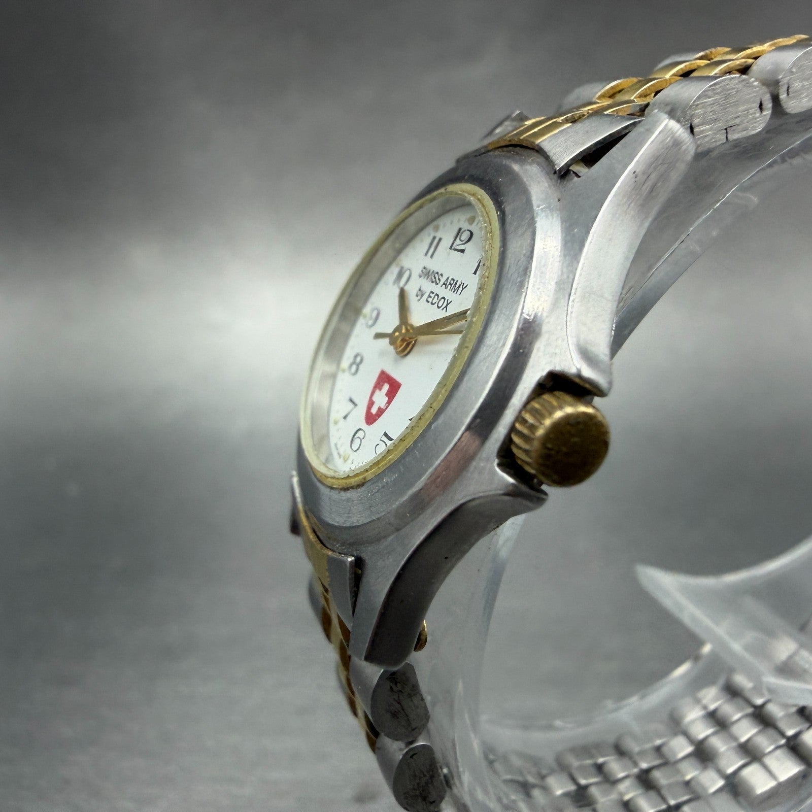 Edox Swiss Army Watch Women 24mm White Dial Two Tone Date Round New Battery2
