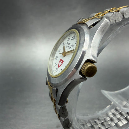 Edox Swiss Army Watch Women 24mm White Dial Two Tone Date Round New Battery2