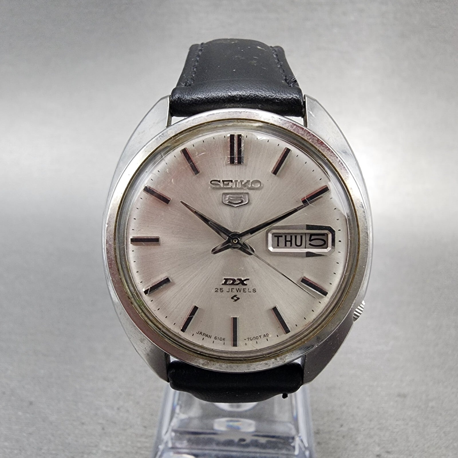 Seiko 5 DX Watch Men 36mm Silver Dial Steel Daydate Round Automatic Runs0