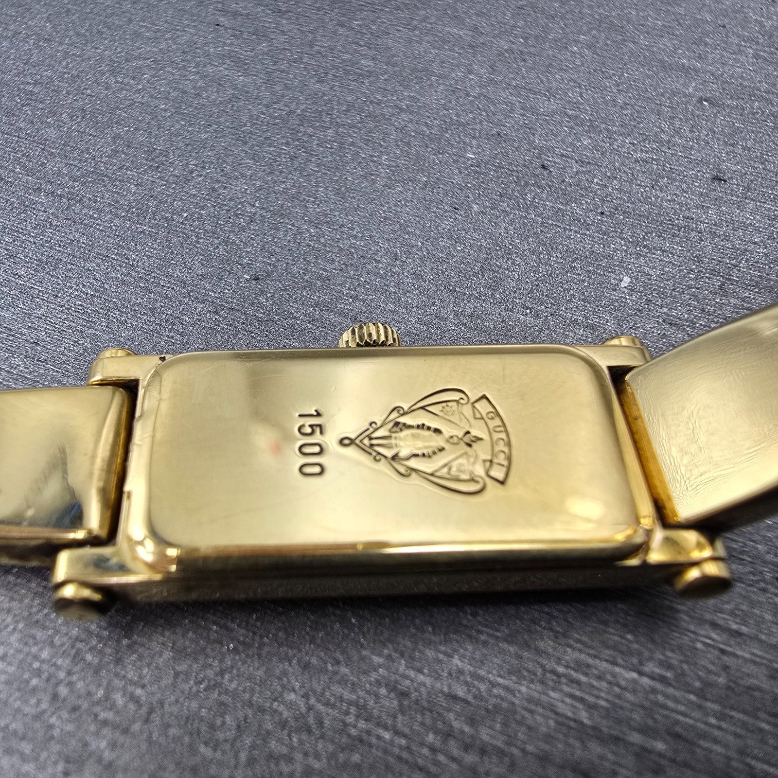 Gucci 1500L Tank Watch Women 13mm Champagne Dial Gold Tone Rectangle New Bat Box11