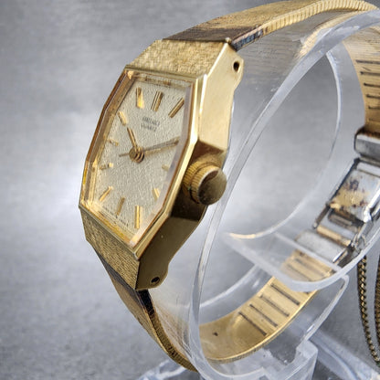 Seiko Watch Women 17mm Champagne Dial Gold Tone Octagon 14215530 New Battery2