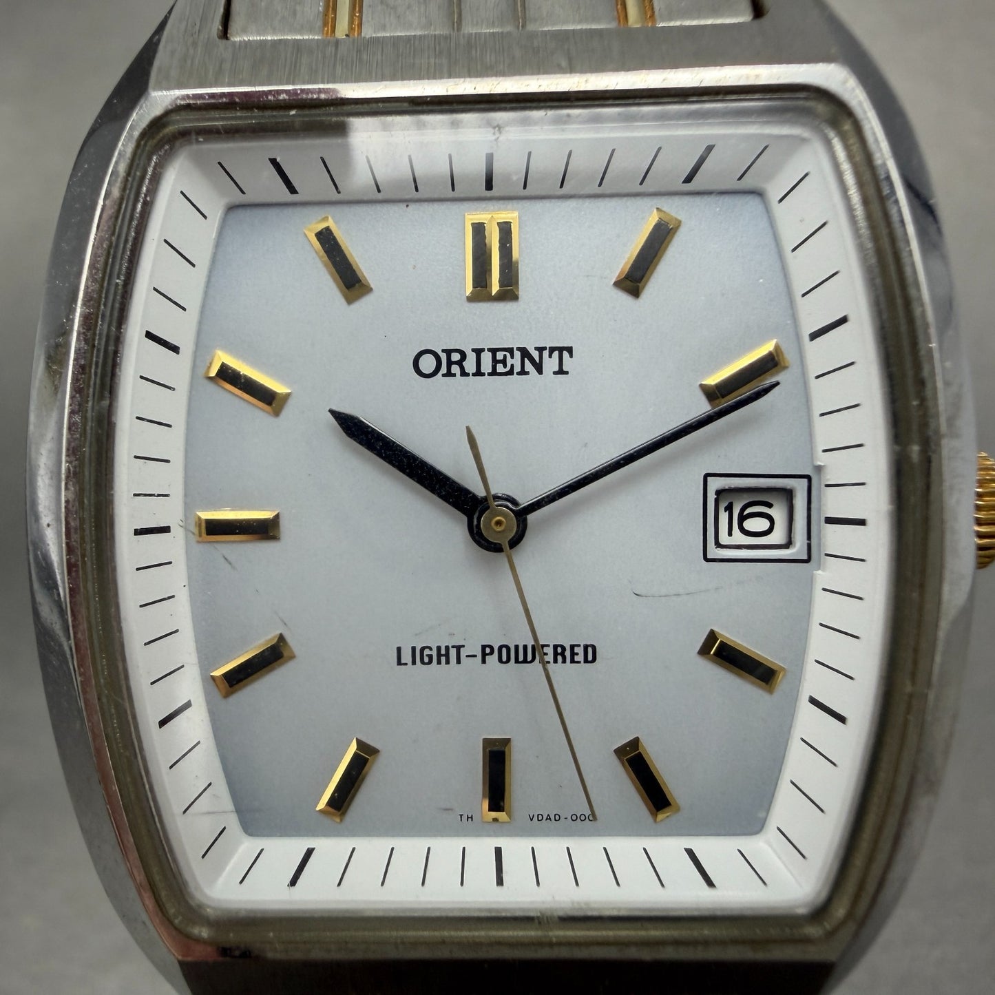 Orient Solar Watch Men 33mm White Dial Two Tone Rectangle Date VDAD-C1 Works1