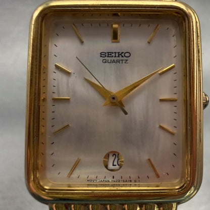 Seiko Watch Men 26mm MOP Dial Gold Tone Date Rectangle 7N22-5A19 New Battery1