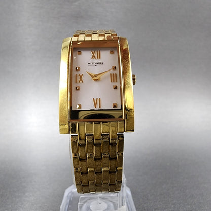 Wittnauer Ovation Tank Watch Women 19mm White Dial Gold Tone Rectangle New Batt5