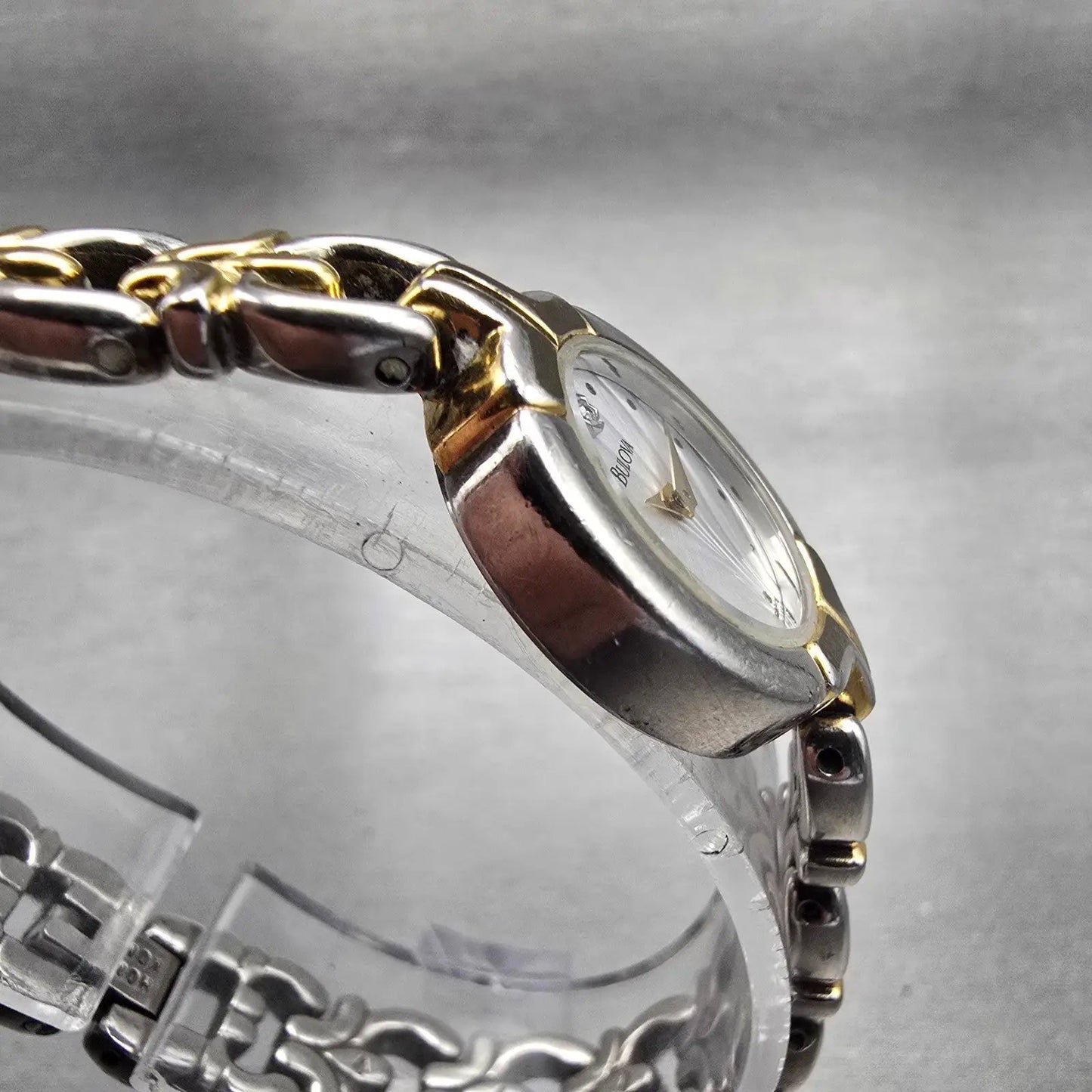 Bulova Watch Women 20mm Silver Dial Two Tone Diamond Round 98P15 New Battery P3