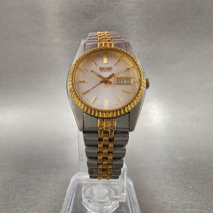 Seiko Watch Women 24mm White Dial Two Tone Daydate Round 7n830049 New BatteryAB5