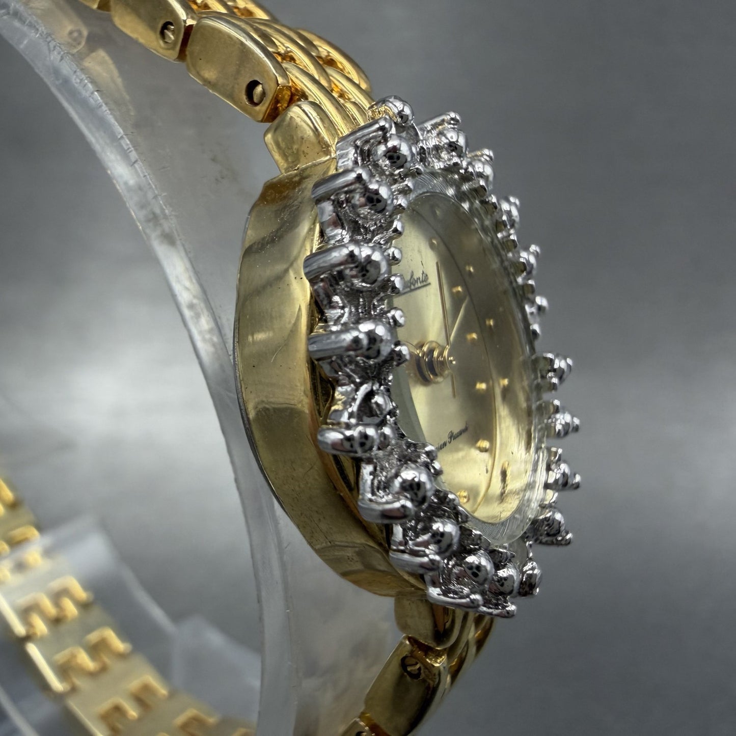 Lucien Piccard Dufonte Watch Women 18mm Champagne Dial Gold Diamond Bezel NewBat3