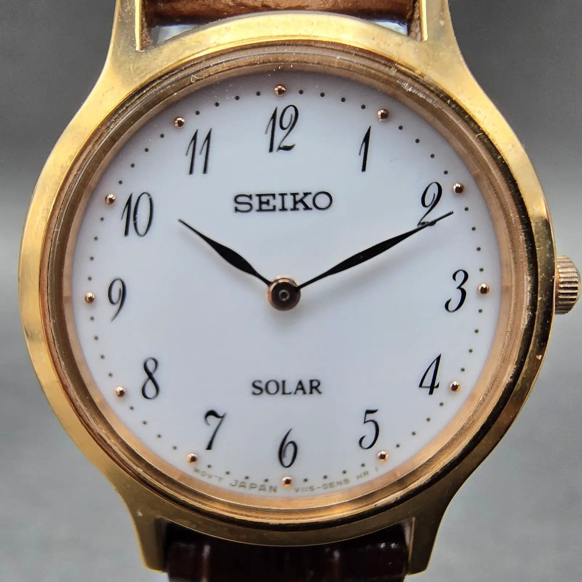 Seiko Solar Watch Women 26mm White Dial Rose Gold Tone V115-0BS0 Round Works1