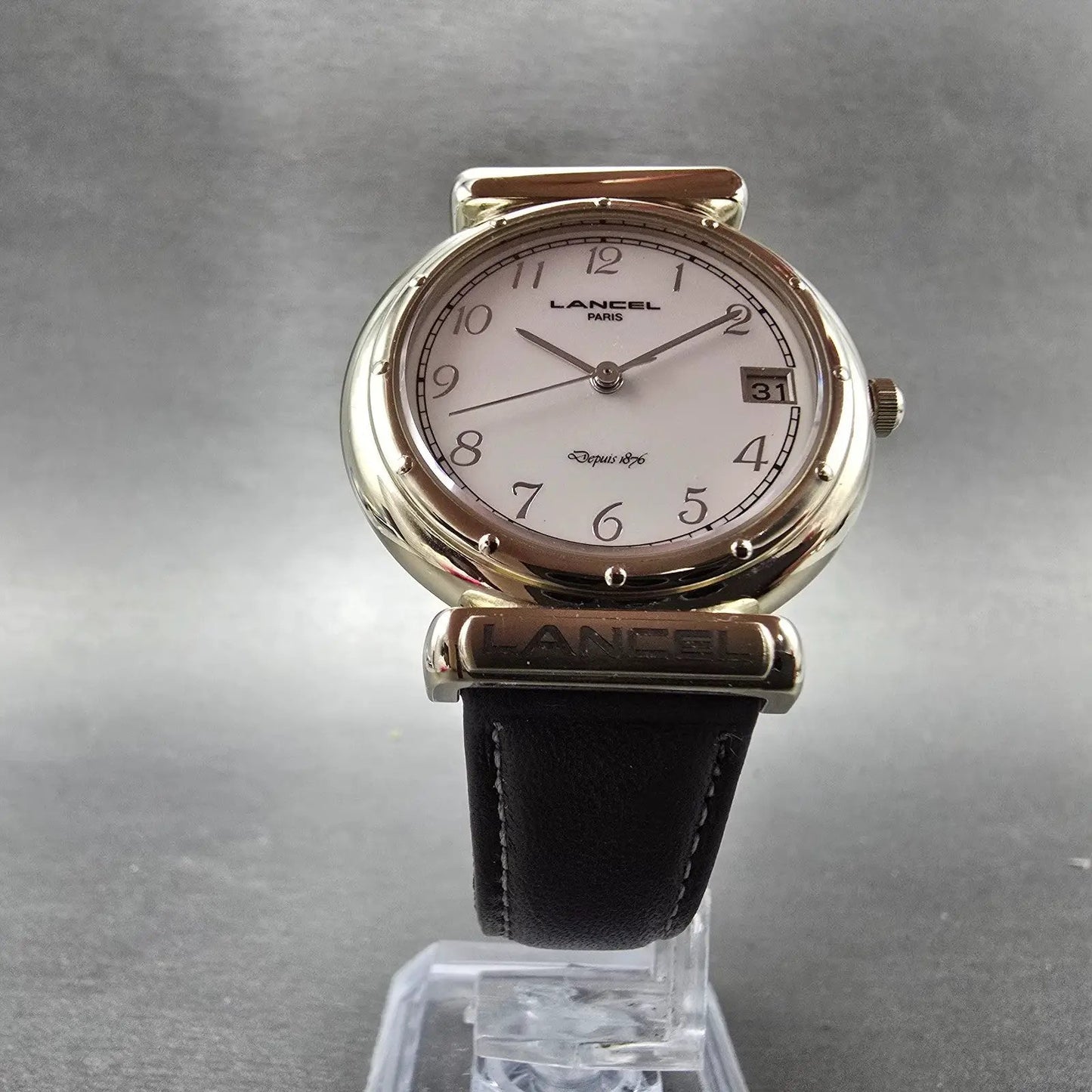 Citizen Lancel Watch Men 32mm White Dial Gold Tone Date 4710-470737 New Battery5