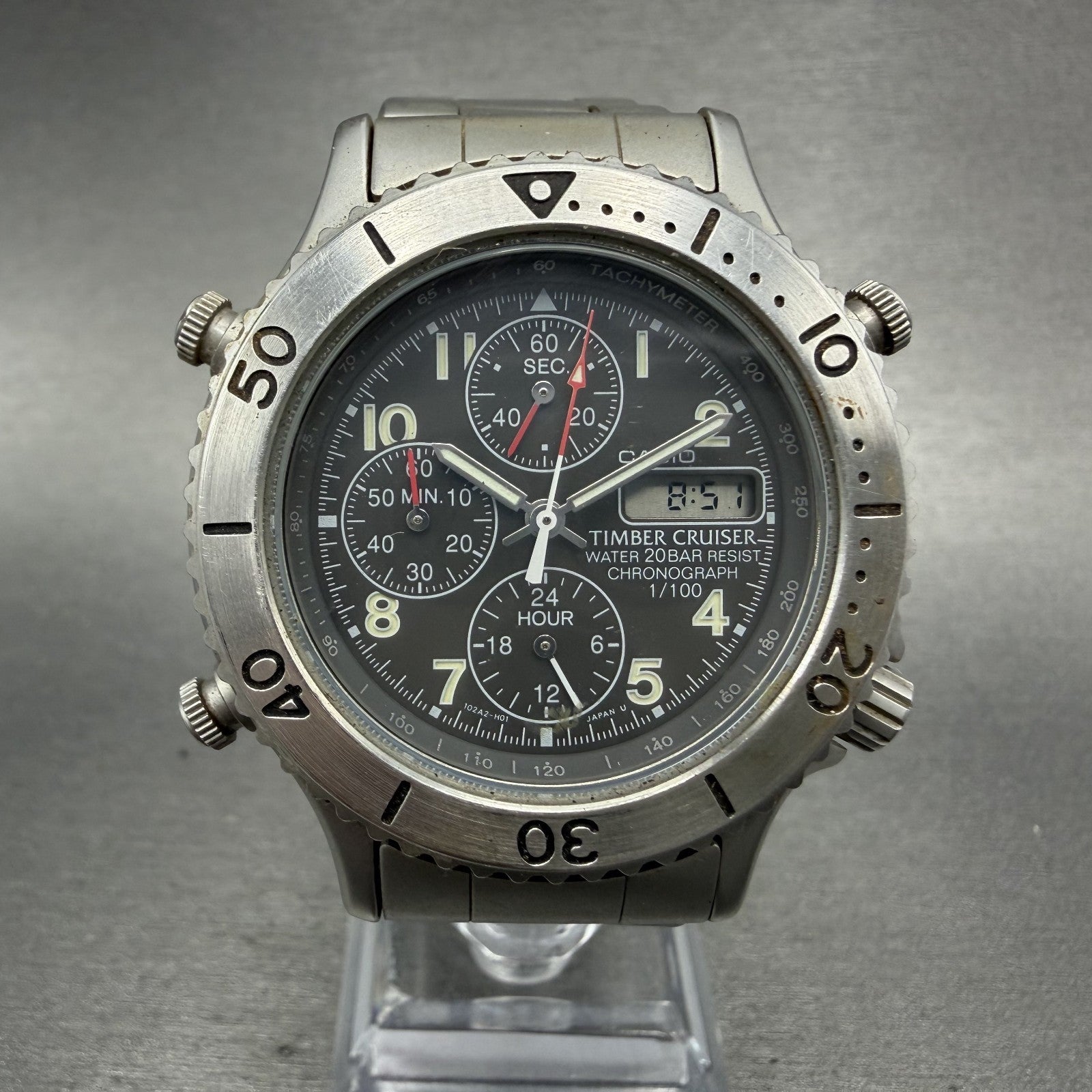 Casio Timber Cruiser Watch Men 41mm Gray Dial Steel Analog Digital TIC104 Newbat0