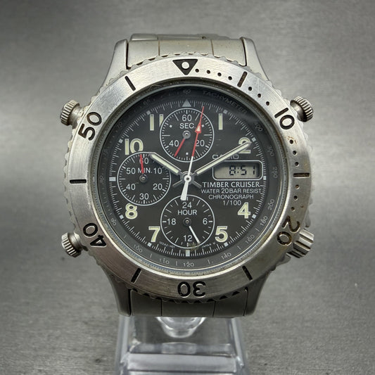 Casio Timber Cruiser Watch Men 41mm Gray Dial Steel Analog Digital TIC104 Newbat0