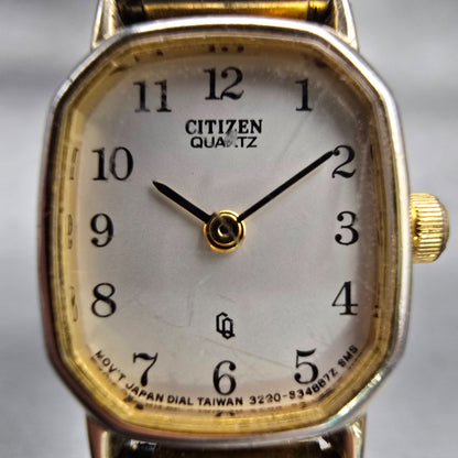 Citizen CQ Watch Women 17mm White Dial Two Tone Oval 3220-893476 New Battery VTG1