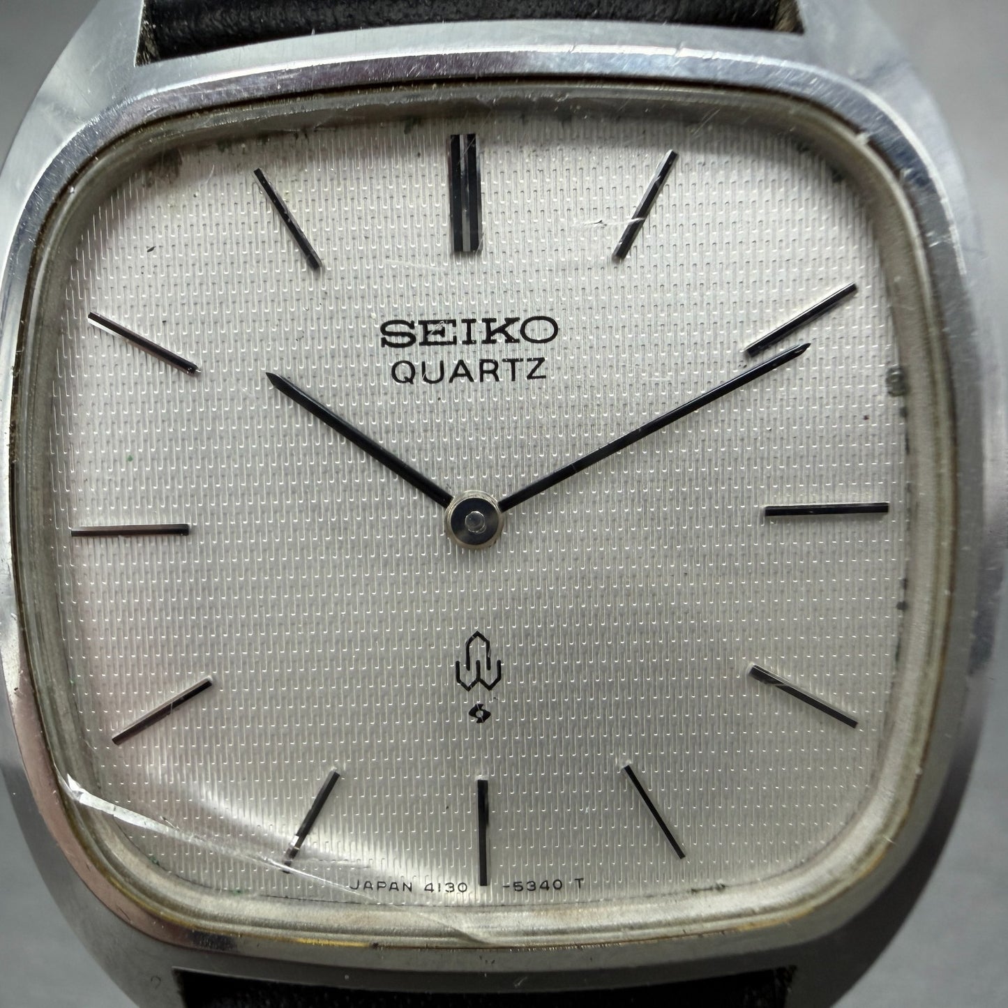 Seiko Watch Men 33mm Silver Dial Silver Tone Rectangle 4130-5320 New Battery1