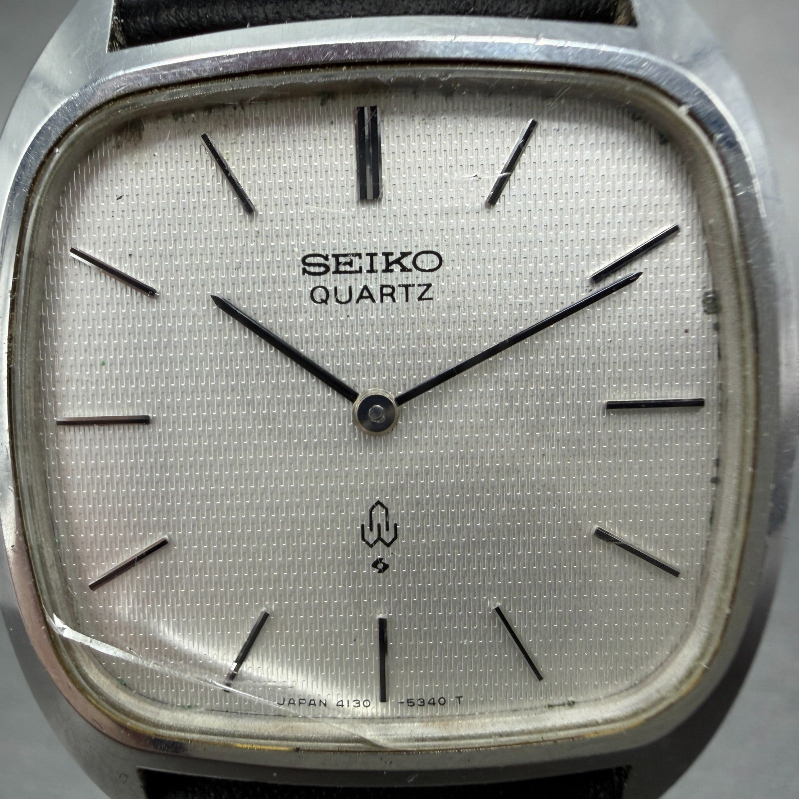Seiko Watch Men 33mm Silver Dial Silver Tone Rectangle 4130-5320 New Battery1