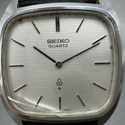 Seiko Watch Men 33mm Silver Dial Silver Tone Rectangle 4130-5320 New Battery1
