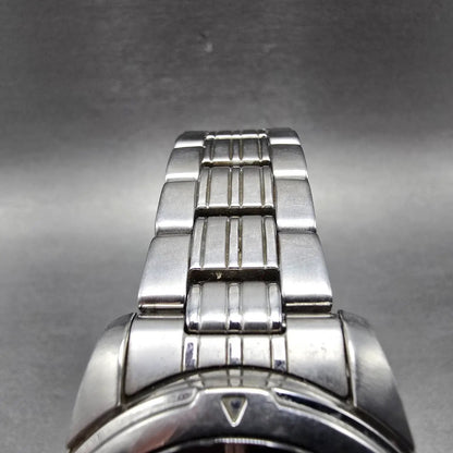 Seiko Solar Watch Men 39mm Black Dial Silver Tone Daydate Round V158-0AD0 Runs D4