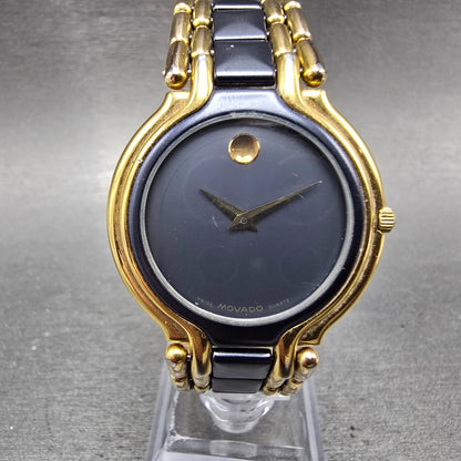 Movado Museum Watch Men 33mm Blue Dial Gold Tone Round 88.33.874 New Battery AD0