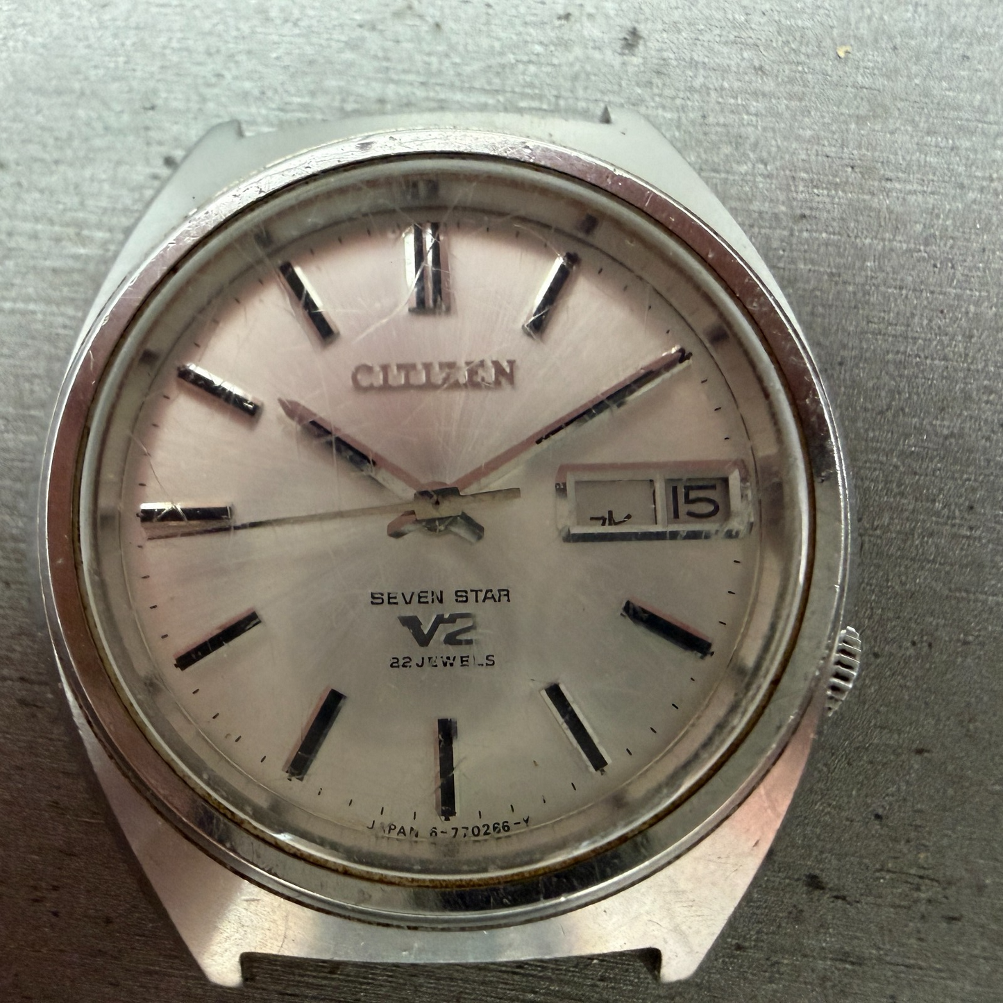 Citizen Seven Star V2 Watch Men 38mm Silver Dial Steel Daydate 4-770544 PARTS2