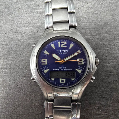 Citizen Watch Men 39mm Blue Dial Steel Alarm Chronograph Analog Digital New Batt0