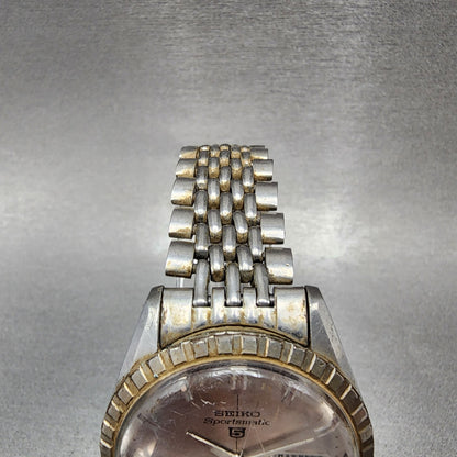 Seiko 5 Sportsmatic Watch Men 37mm Silver Dial Silver Tone Daydate Round Runs